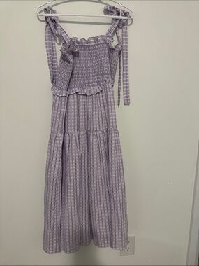 Y.A.S Lavender Gingham Smocked Midi Dress